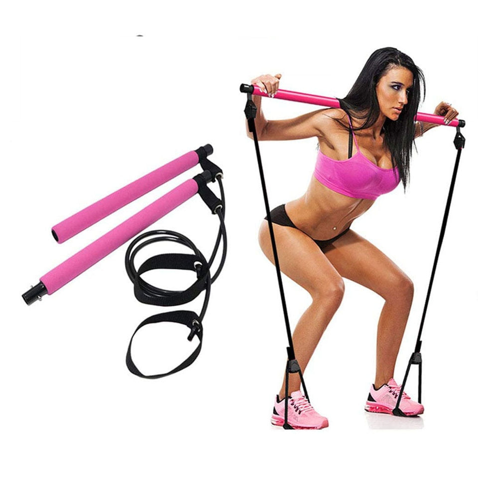 Pilates Bar Kit Body Abdominal Resistance Rope Puller Yoga Rally Rod Sticks
